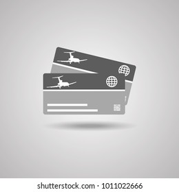 passenger airplane silhouette on a two boarding coupons background
