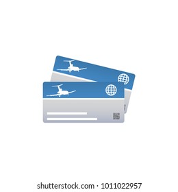 passenger airplane silhouette on a two boarding coupons background