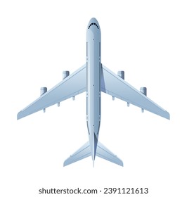 Icono de la vista superior del avión de pasajeros. Ilustración vectorial de aviones planos sobre fondo aislado