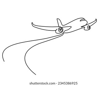 Passenger airplane Travel jet. Continuous one line drawing. Vector illustration