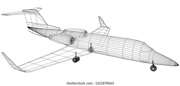 Passenger airplane. Vector wireframe concept. Blue purple. Created illustration of 3d.