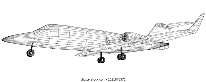Passenger airplane. Vector wireframe concept. Blue purple. Created illustration of 3d.