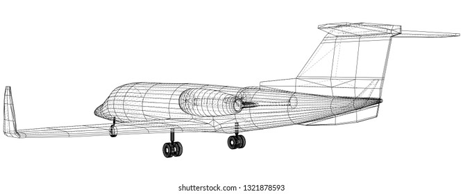 Passenger airplane. Vector wireframe concept. Blue purple. Created illustration of 3d.