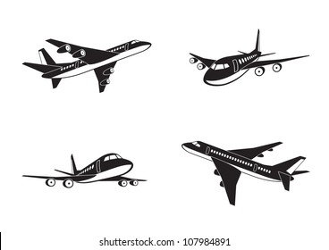 Passenger airplanes in perspective - vector illustration