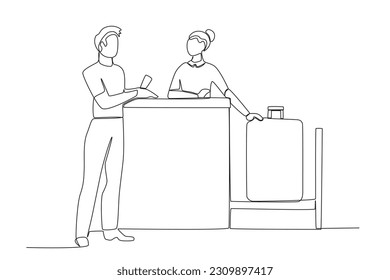 A passenger and an airport employee. Airport activity one-line drawing