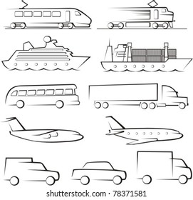 contornos de transporte de carga de pasajeros y carga