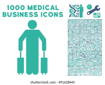 Passenger Baggage icon with 1000 medical business cobalt and cyan vector pictographs. Set style is flat bicolor symbols, white background.