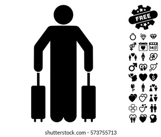 Passenger Baggage icon with bonus dating pictograph collection. Vector illustration style is flat iconic black symbols on white background.