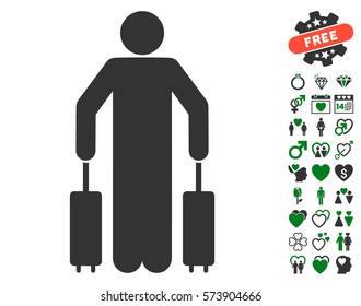 Passenger Baggage icon with bonus lovely pictograms. Vector illustration style is flat iconic green and gray symbols on white background.