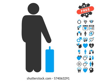 Passenger Baggage icon with bonus valentine pictograph collection. Vector illustration style is flat iconic blue and gray symbols on white background.