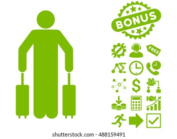 Passenger Baggage pictograph with bonus clip art. Vector illustration style is flat iconic symbols, eco green color, white background.
