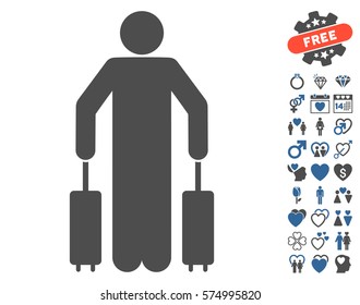 Passenger Baggage pictograph with bonus dating pictograph collection. Vector illustration style is flat iconic cobalt and gray symbols on white background.
