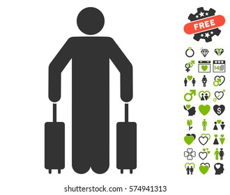 Passenger Baggage pictograph with bonus lovely pictograph collection. Vector illustration style is flat iconic eco green and gray symbols on white background.
