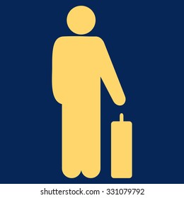 Passenger Baggage vector icon. Style is flat yellow symbol, rounded angles, blue background.
