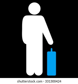 Passenger Baggage vector icon. Style is flat bicolor blue and white symbol, rounded angles, black background.