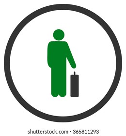 Passenger Baggage vector icon. Style is bicolor flat circled symbol, green and gray colors, rounded angles, white background.
