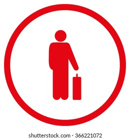 Passenger Baggage vector icon. Style is flat circled symbol, red color, rounded angles, white background.