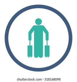 Passenger baggage vector icon. This rounded flat symbol is drawn with cobalt and cyan colors on a white background.