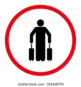 Passenger baggage vector icon. This rounded flat symbol is drawn with intensive red and black colors on a white background.