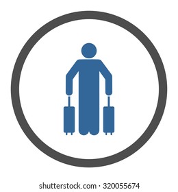 Passenger baggage vector icon. This rounded flat symbol is drawn with cobalt and gray colors on a white background.