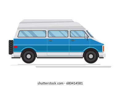 Passenger blue Van Mini Bus vector. Isolated on white background