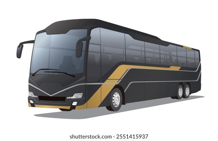 Passenger Bus in Black Color and Livery in Silver and Gold. Realistic vector image isolated on white background, eps