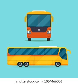 Passenger bus view side and front. Vector flat style illustration