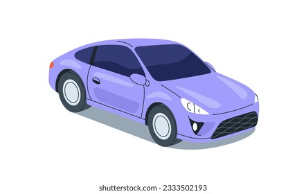 Passenger car. 2-door auto, coupe model. Sedan automobile. Automotive wheeled transport, road vehicle. Flat vector illustration isolated on white background