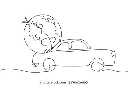 A passenger car carries the planet. World Automobile Day. Vector illustration. Images produced without the use of any form of AI software at any stage. 