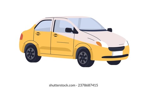 Passenger car. Delivery auto road transport. Commercial wheeled automobile for delivering. Yellow couriers vehicle, transportation. Flat vector illustration isolated on white background