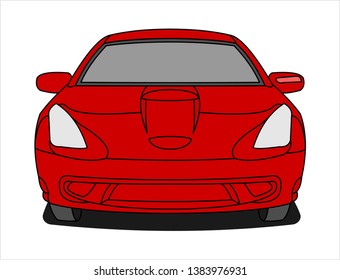 Passenger car, front view. Fast car. Modern flat vector illustration isolated on white background.