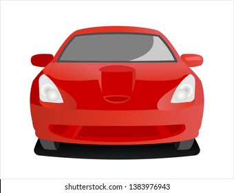 Passenger car, front view. Fast car. Modern flat vector illustration isolated on white background.