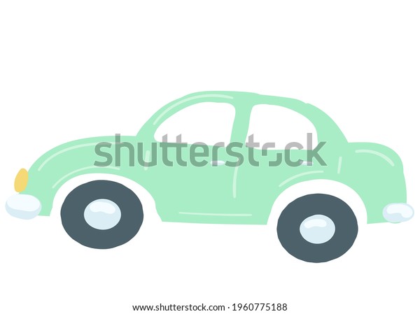 passenger car green color.\
isolated traffic element. hand drawn cartoon style, vector\
illustration.