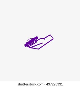 passenger car in a hand icon