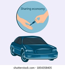 Passenger car. Hand to hand key. Vector illustration. Sharing Economy Design Concept svg