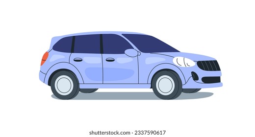 Passenger car. Hatchback auto. Automobile vehicle. Road wheeled automotive transport, body exterior, side view. Flat vector illustration isolated on white background