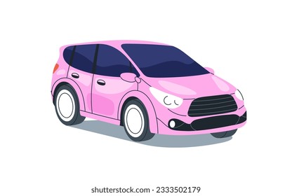 Passenger car, hatchback body. Abstract auto. Wheeled road transport. Automobile, automotive vehicle. Flat vector illustration isolated on white background