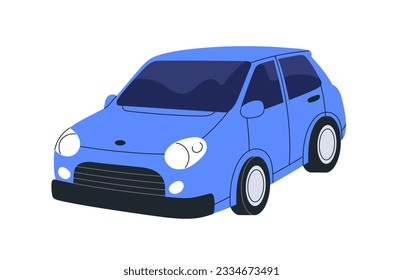 Passenger car, hatchback model. Abstract auto engine. Wheeled road transport. New automobile, automotive motor vehicle. Flat vector illustration isolated on white background