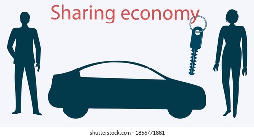 Passenger car, joint owners. Vector illustration. Design concept. Sharing Economy. svg
