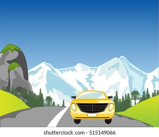 The Passenger car on road in mountain.Vector illustration