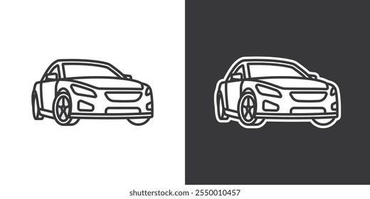 Passenger car on white and black background. Original vector illustration in vintage style. Hand drawn, not AI