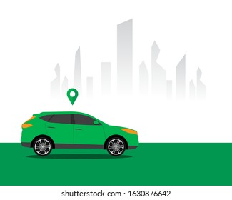 Passenger car. Online car  transportation. Vector illustration concept