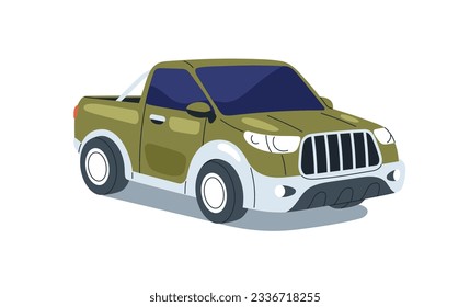 Passenger car of pickup model. Pick-up, american SUV auto. Automobile vehicle. Road wheeled automotive transport, body exterior. Flat vector illustration isolated on white background