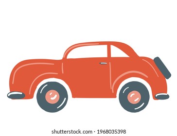 passenger car of red color. isolated. hand drawn cartoon style, vector illustration