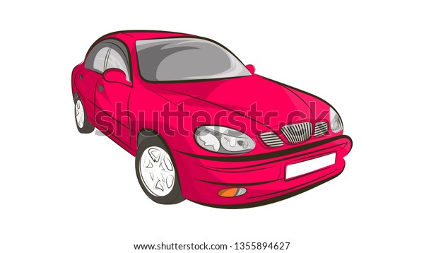 passenger car sedan pink with
tinted glasses in isometric view on a white background. vector
image