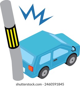 A passenger car that hits a utility pole while backing up (traffic accident)