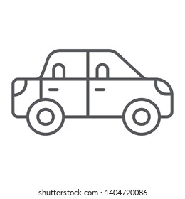 Passenger car thin line icon, transport and automobile, vehicle sign, vector graphics, a linear pattern on a white background, eps 10.
