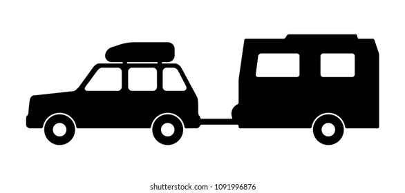 Passenger car with a trailer. Vector illustration.