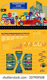 Passenger car, transportation infographics.  Vector illustration
