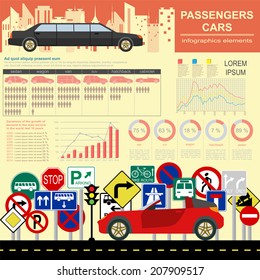 Passenger car, transportation infographics.  Vector illustration